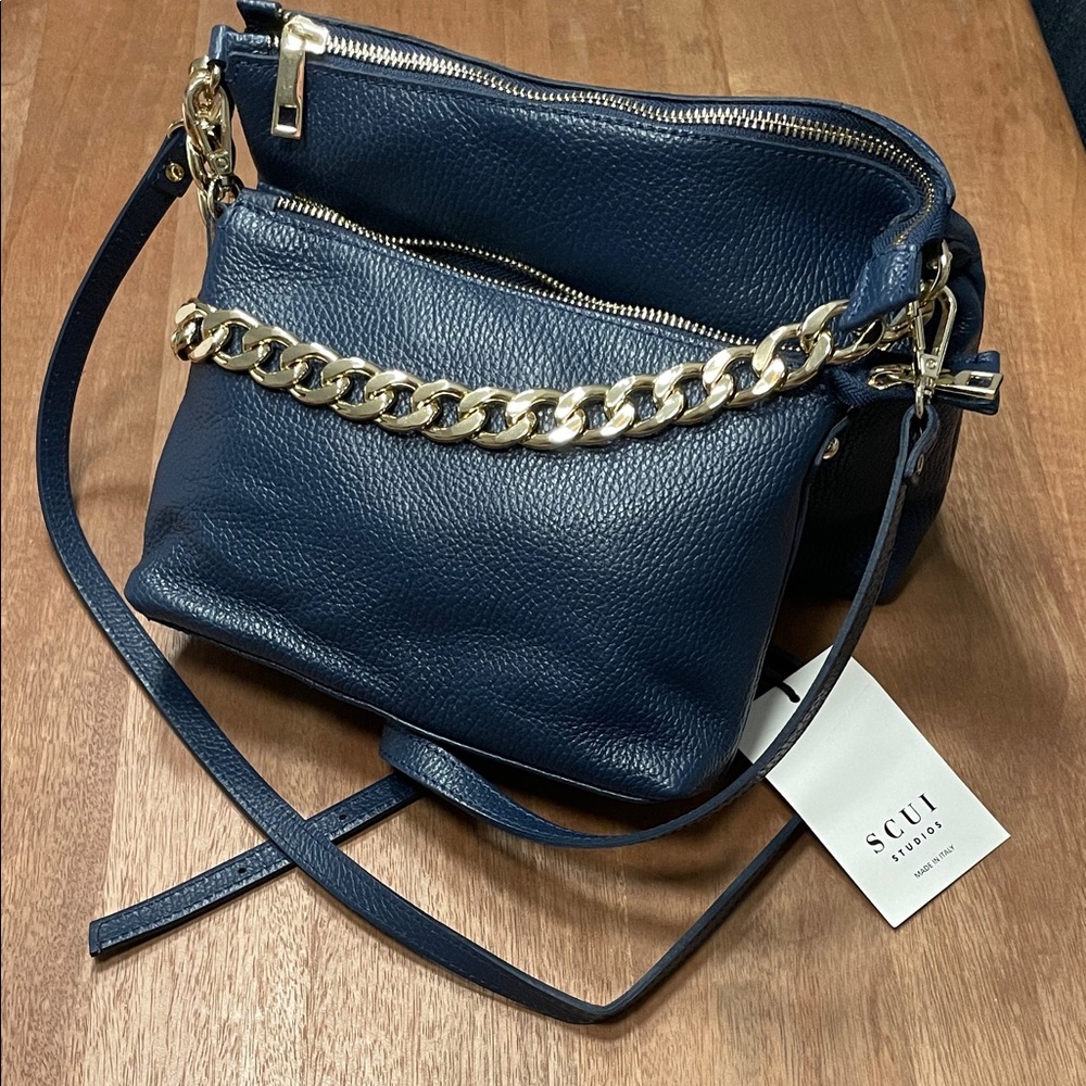 Scui Studios Leather Crossbody Bag, Navy Blue — NWT